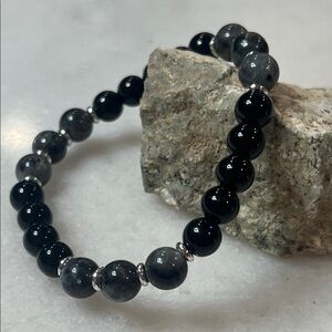 Artisan Black Onyx and Gray Moonstone Beaded Bracelet